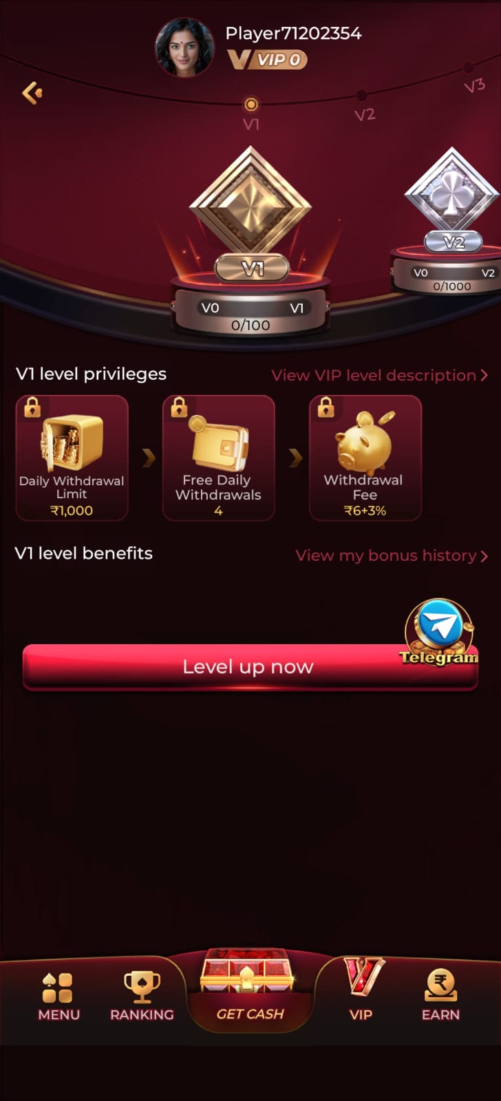 bonu7 game VIP level privileges and benefits screen