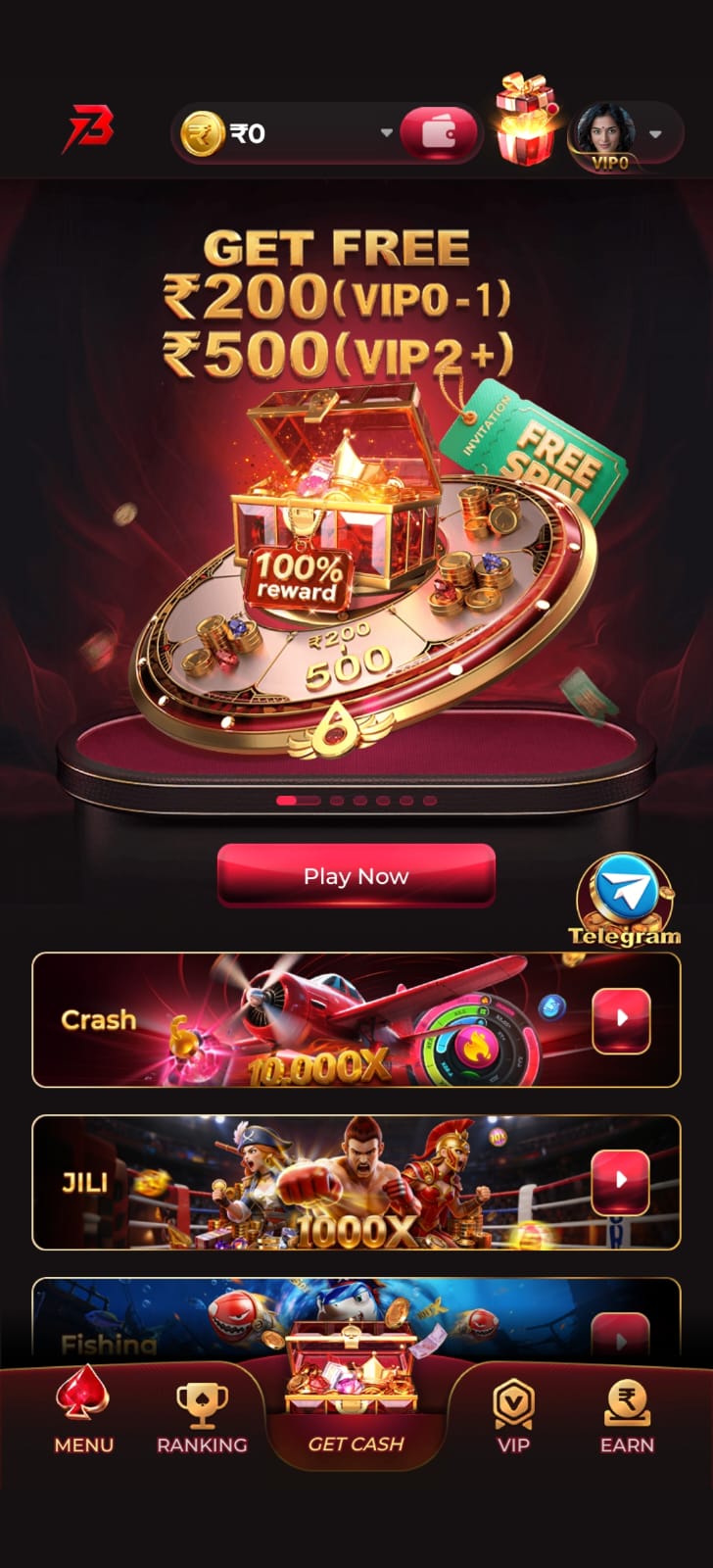 bonu7 game home screen with rewards and gaming categories